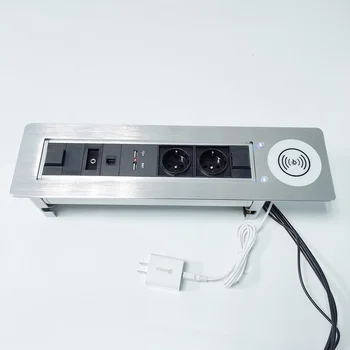 

Electric rotating socket/2 European SOCKET with wireless QI charging network 3.5 audio cable socket aluminum alloy panel/