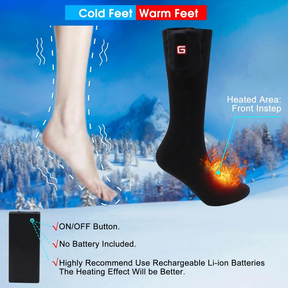 Winter Sports Socks New Year Gift Battery Heat Knee High Stockings Battery Heating Foot Warming Cotton Socks Gray Men Women