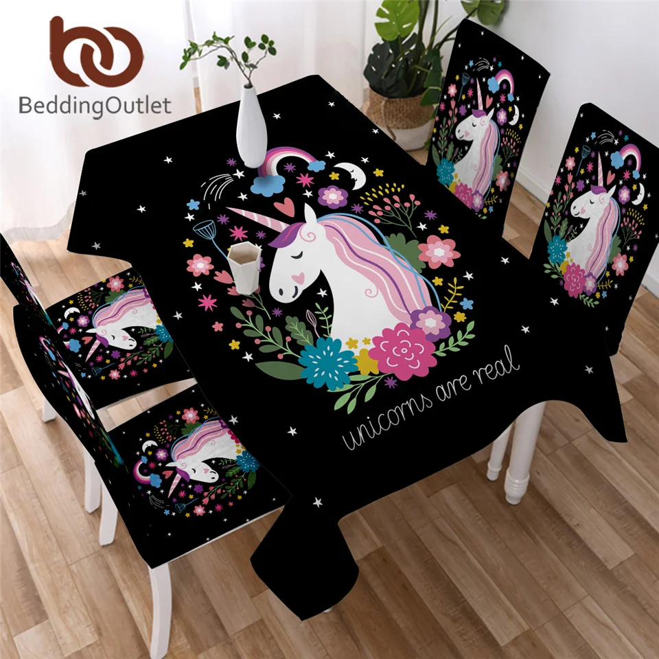BeddingOutlet Rainbow Unicorn Tablecloth Cartoon Print Stars Waterproof