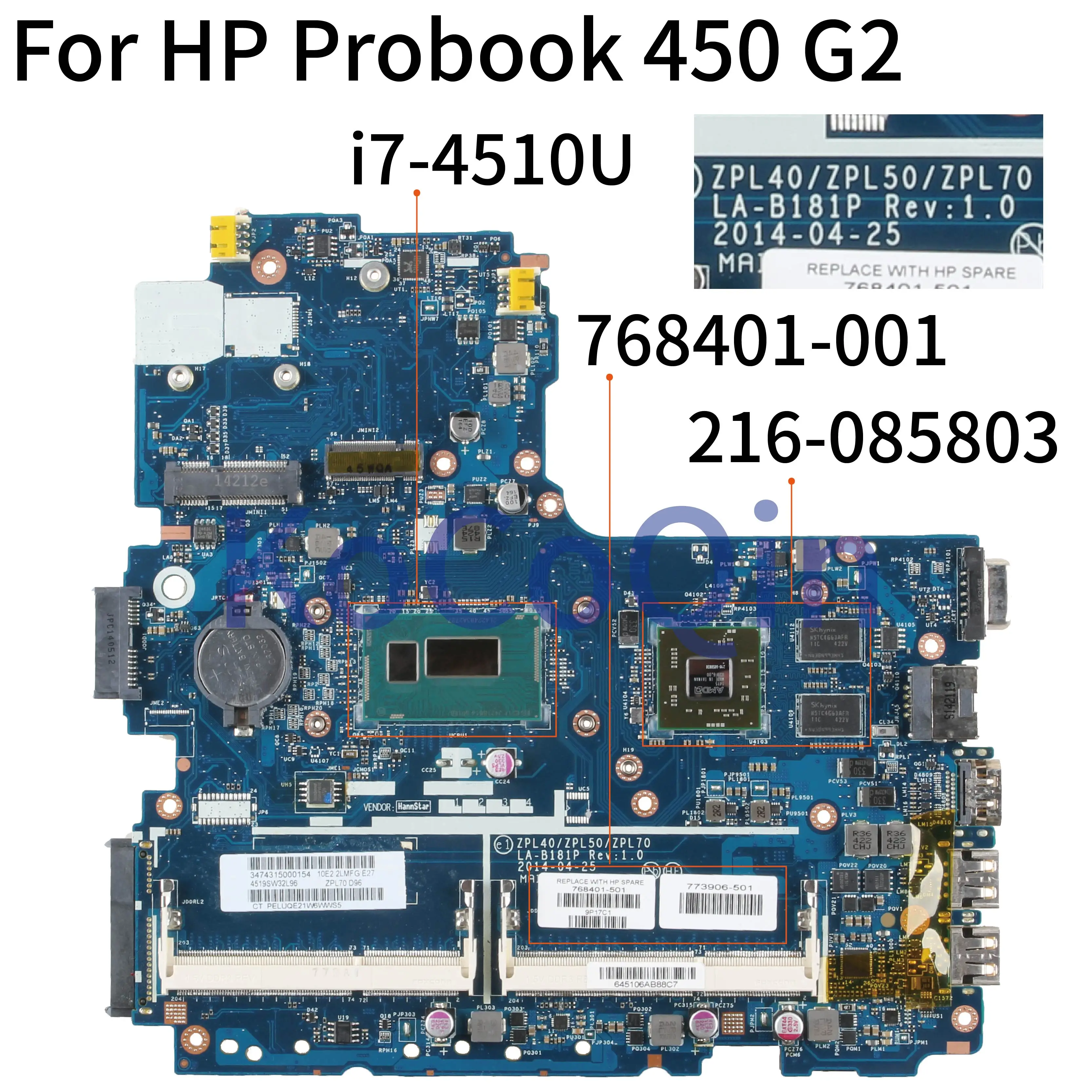 Ideal  KoCoQin Laptop motherboard For HP Probook 440 450 470 G2 Core I7-4510U 216-0858030 Mainboard LA-B18