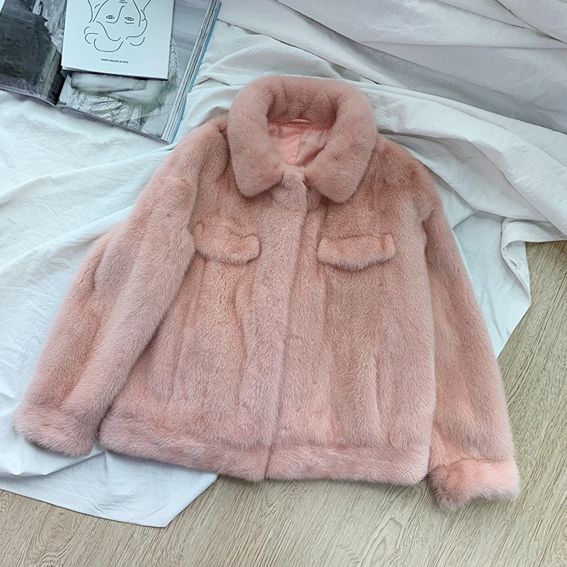 Orange pink new short section of female mink fur coat fashion 1009 - Color: Orange pink