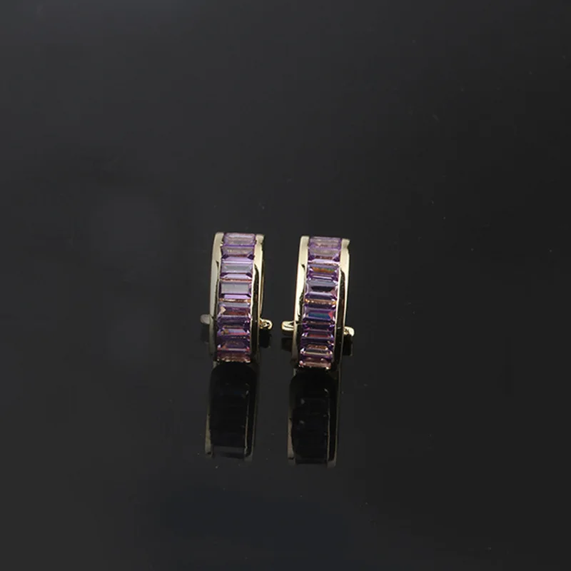 purple-gold OMYFUN серьги-каффы без пирсинга, Разноцветные серьги с кристаллами красного, синего, зеленого, фиолетового цветов, женские серьги, модные ювелирные изделия E108 - Окраска металла: purple-gold