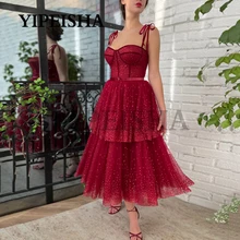 

Sweetheart Backless A-Line Evening Dresses Tiered Glittery Sequined Spaghetti Strap Prom Gown robes de soirée فساتين السهرة