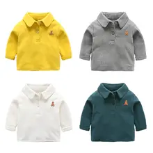 Рубашки с длинными рукавами для мальчиков повседневные хлопковые топы с рисунком медведя для мальчиков, детская одежда весенне-Осенние футболки для малышей, рубашка для мальчиков