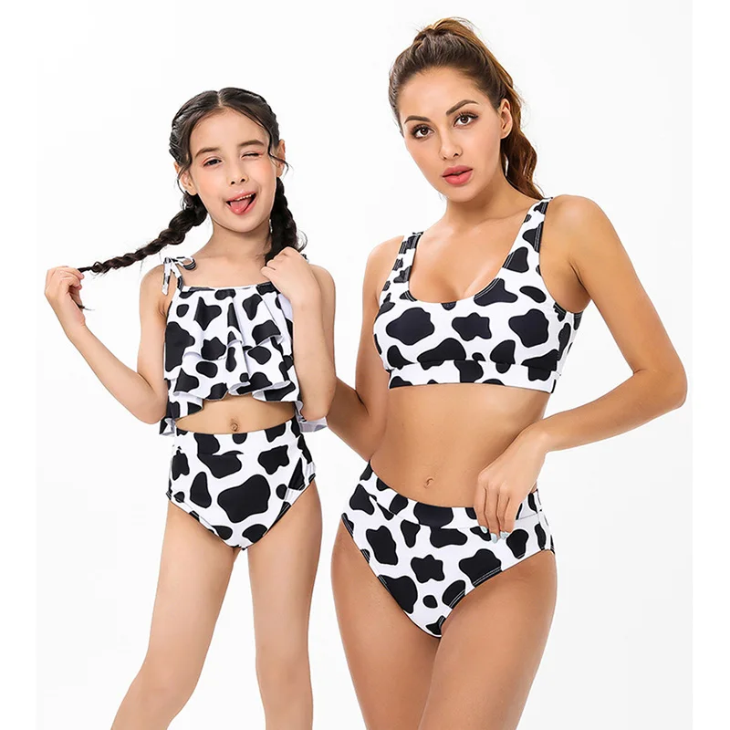 Купить Swimsuit Mom and Daughter Cow Leopard Print Family Parent-child Outfit Summer Matching Swimwear Mommy Sweamwear Women Bikini Set  Спорт и | One-Piece Suits (1005003694175764)