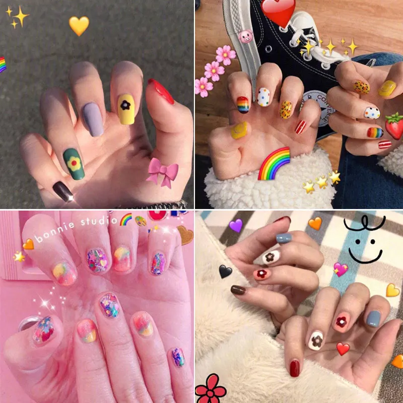 

Cartoon False Nails Strawberry Fake Nails with Glue Detachable Artificial Tips Set Girls Nail Art Press On Fake Nails Extension