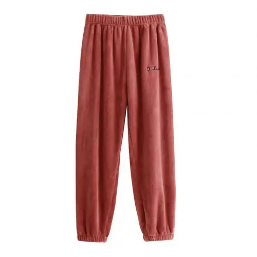Трендовые женские осенние одноцветные фланелевые повседневные длинные пижамные брюки с завязками на лодыжках, теплые штаны, одежда для отдыха, Пижама для женщин - Цвет: Красный