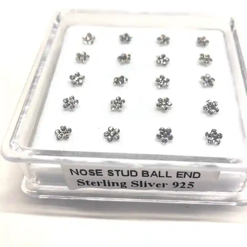 925 sterling silver 20 шт./компл. 925 пробы Серьги-подвески с цветочным украшением из чистого кольца и штифты для носа крошечные шаровое окончание носа пирсинг уха Вилки Мода, ювелирное изделие для тела - Окраска металла: 925 sterling silver