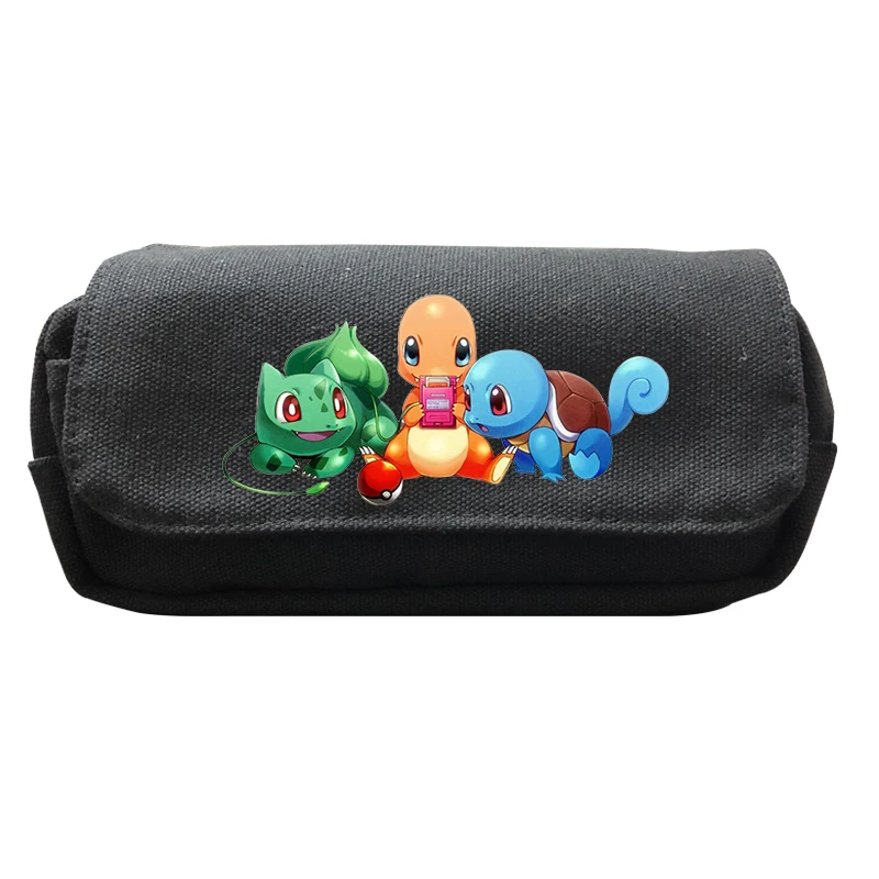Черный чехол для карандашей Mochila Pokemon, детская косметичка, сумка для хранения для мальчиков, большая емкость, Пикачу, коробка для макияжа, школьные принадлежности