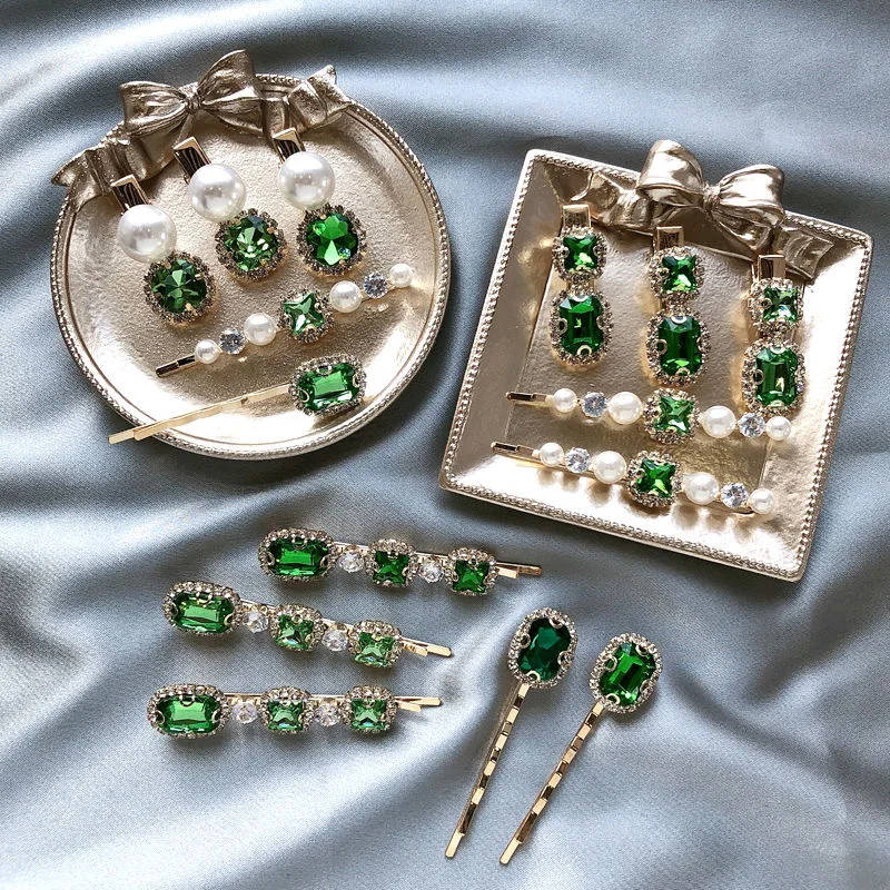 1 шт. ретро-светильник для волос зеленого цвета роскошные стразы с жемчугом