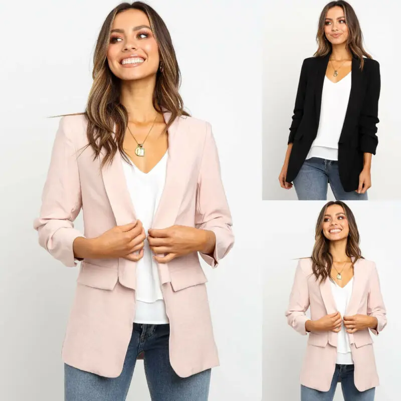 

2019 Autumn Office Lady Slim Blazers Suit Women Black Notched Blazer Coat Patch Pocket Elegant Long Sleeve Female Business suit