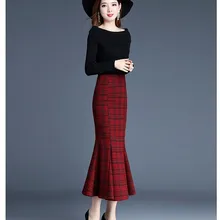 Модная, элегантная, темпераментная, клетчатая юбка рыбий хвост, облегающая, длина до колена, юбка на молнии, тонкая, подходит для осени и зимы, женская