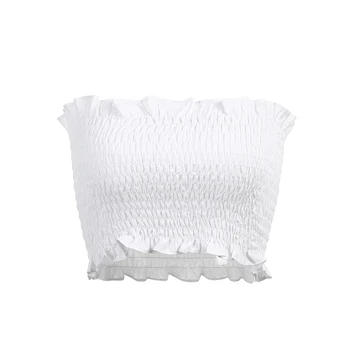 

Women Boob Tube Strapless Stretch Vest Bra Tops Ruffled Pullover Underwaist