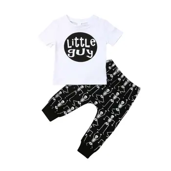 

Halloween Newborn Baby Boy Clothing Kid Little Guy Tops White T-shirt + Skull Pants Trousers Outfit Clothes Sets Toddler Sunsuit