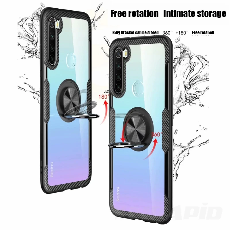Для Xiaomi Redmi Note 8T чехол прозрачный PC + углеродное волокно полное защитное кольцо