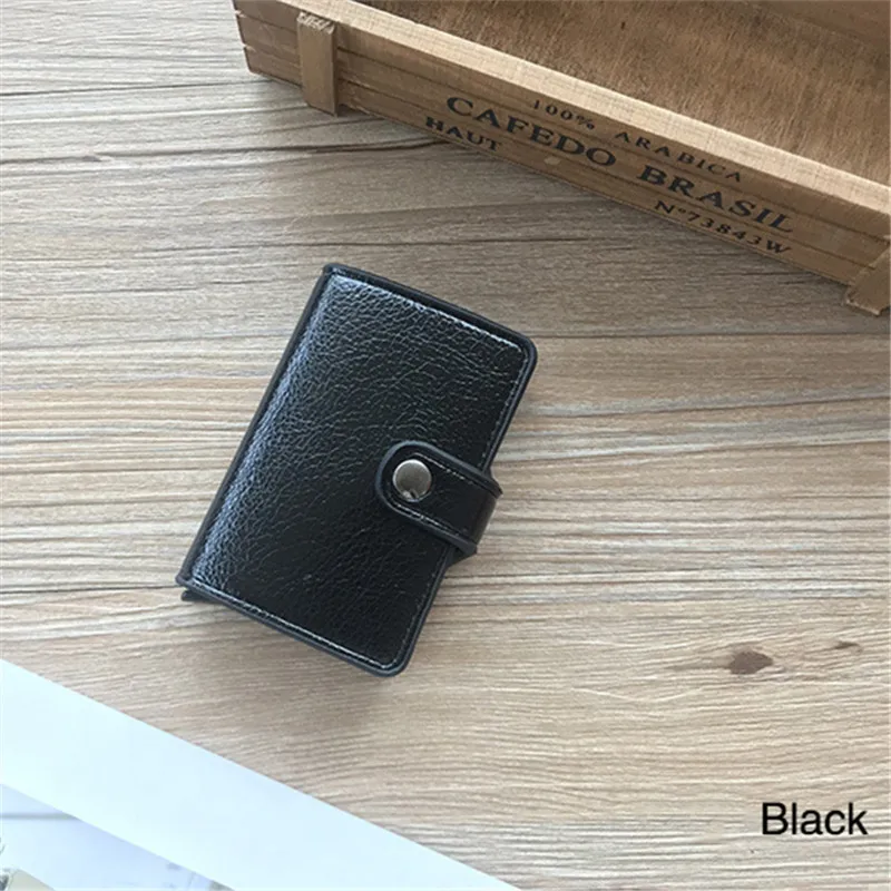 BYCOBECY, новинка, кнопка, кредитный держатель для карт, RFID Блокировка, минималистичный кошелек, всплывающий, защитный чехол для карт, тонкий Противоугонный держатель для ID - Цвет: Black BAS01