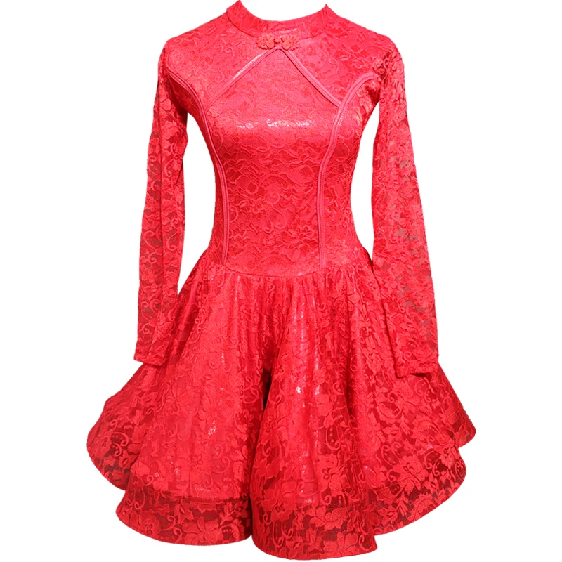 Кружевное детское новейшее сексуальное бальное платье, платье для танго, сальсы, латинских танцев, детское Красное Кружевное платье для девочек с длинным рукавом