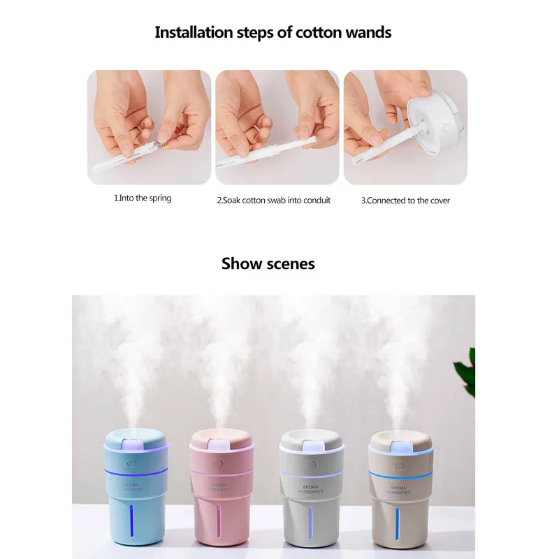 ELOOLE 320ml Mini Air Humidifier With Battery Cup Ultrasonic Humidifier For Home USB Aroma Diffuser