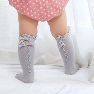 SHUJIN Toddler Baby Medium Tube Stocking Baby Girls Knee Hight Lace Princess Long Stocking Spring Infant Kid Cotton Foot Cover - Цвет: gray