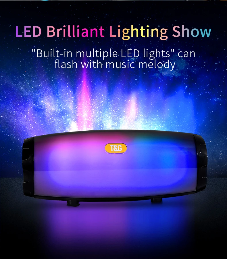 

TG165 Portable Bluetooth Speaker Stereo Leather Column 5 Flash Style LED Subwoofer Wireless Outdoor Music Box FM Radio TF Card