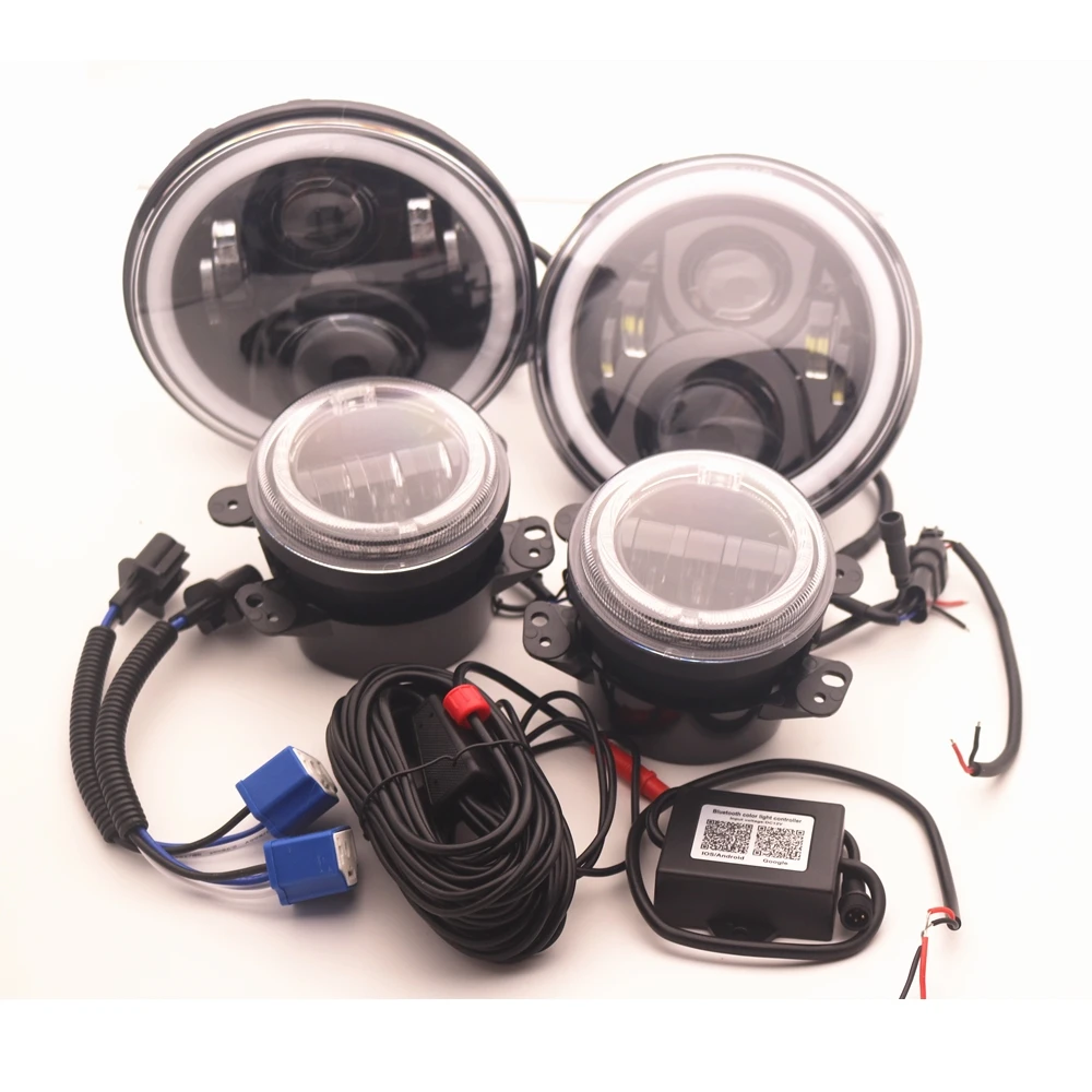" светодиодный RGB галогеновые фары Противотуманные фары комбо комплект для Jeep Wrangler JK 2007