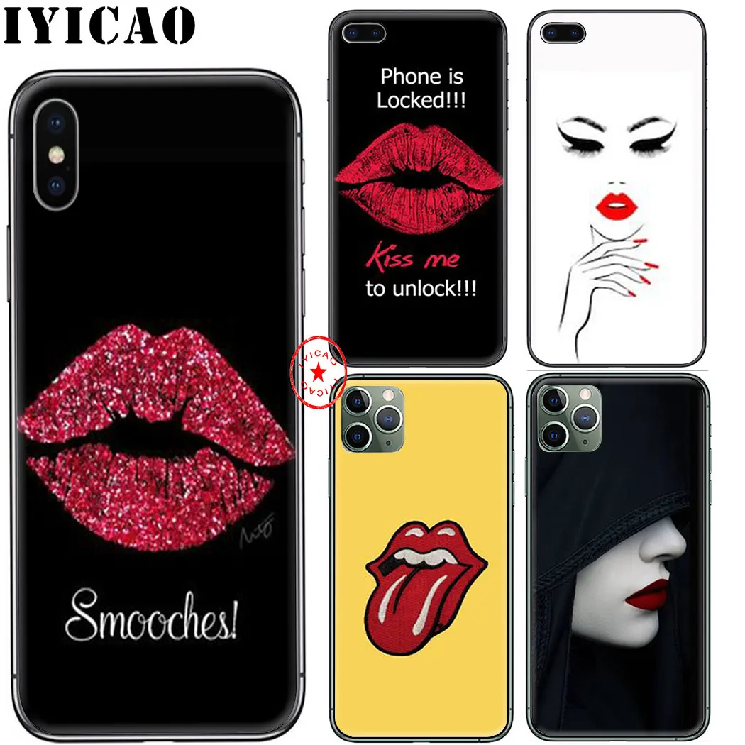 Мягкий чехол IYICAO с красными губами D для iphone 11 Pro Xr Xs Max 6 6s 7 8 Plus 5 5S Se из силикона TPU