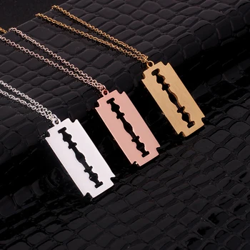 

Creative Hiphop Punk Stainless Steel Razor Blades Pendant Necklaces Men Jewelry Shaver Shape Necklaces Rock Blade Women Collares