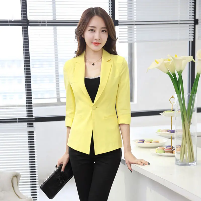 Summer Arts Style Women 3/4 Sleeve Loose Casual Blazers Single Button Cotton Linen Solid Blezer Femme Coat Plus Size 4XL Office