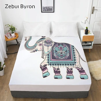 

Bohemia Fitted Sheet,Bed Sheet With Elastic Twin/Full/Queen/King/Custom,3D Mattress Cover 135/150/180/160x200 Elephant