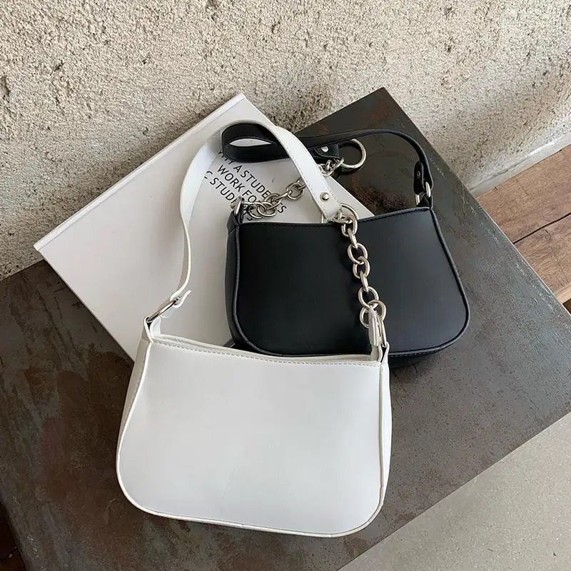 Fashion Chains Underarm Bag For Women PU Leather Shoulder Bag Solid Color Designer Lady Handbag Armpit Totes Bolsa