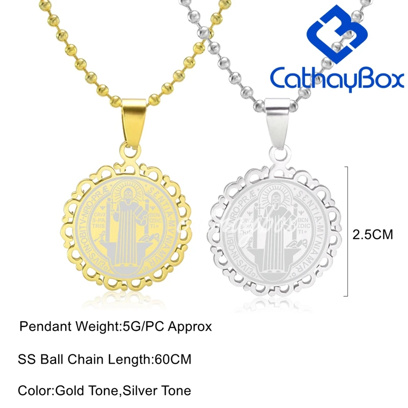 Цепочка с подвеской Святого Бенедикта из нержавеющей стали длина 60 см|necklace