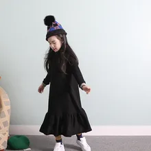 Осенне-зимнее теплое платье для девочек; коллекция года; бархатные плотные черные свободные платья макси; Детские вечерние платья принцессы; Vestidos; одежда для больших детей