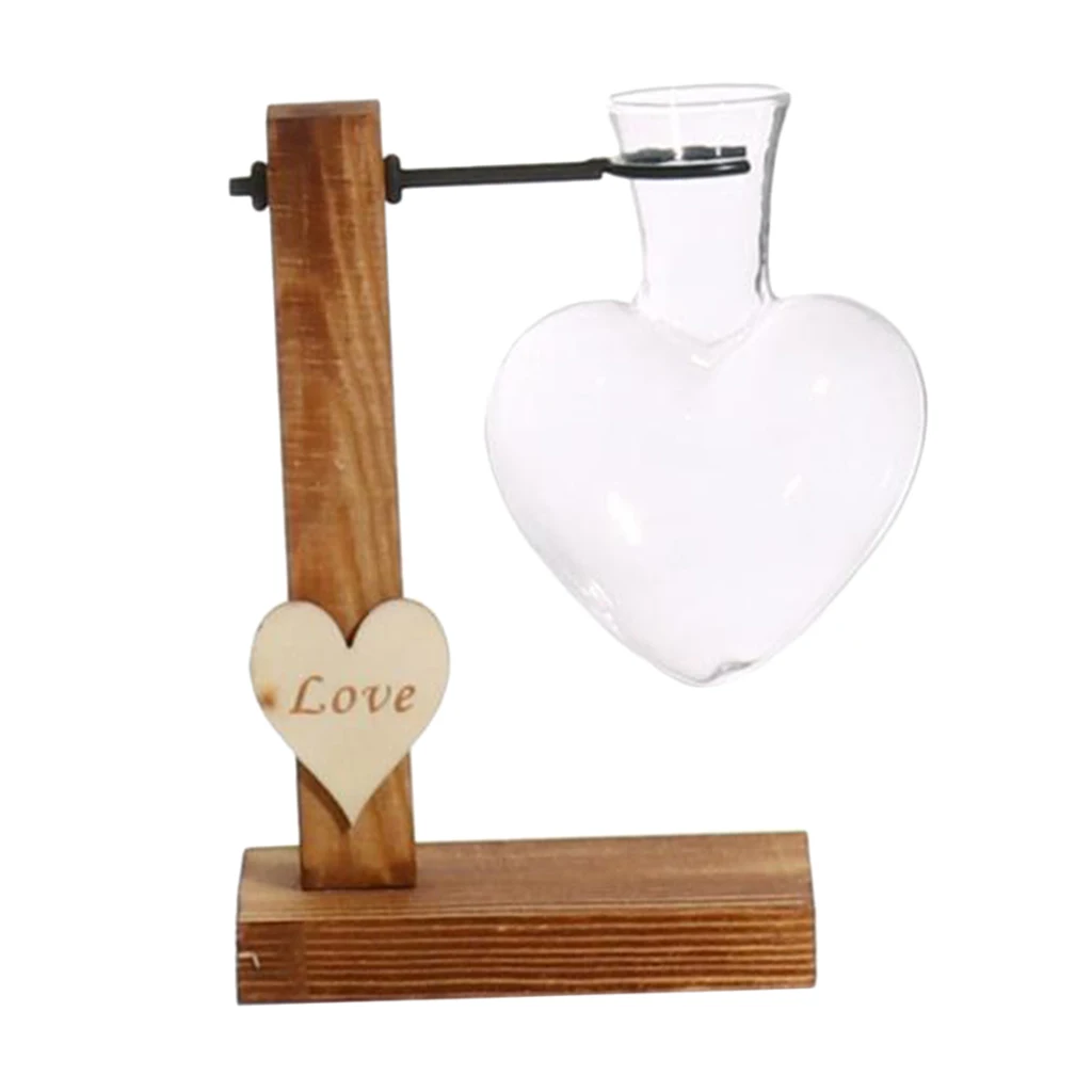 Love Heart Tabletop Glass Flower Vase Container w/Wooden Stand Elegant | Дом и сад