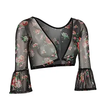 

Fashion Women Mesh Top Front Button Long Sleeve Women's Blouse Short Tops Sheer Mesh Shirt Sleeve Casual See-Through Crop T W9H2