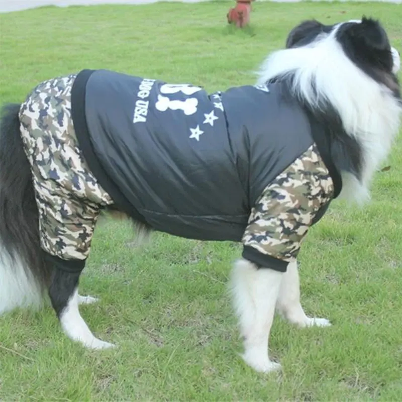 3XL-9XL большой размер Зимний комбинезон для питомцев Одежда для собак FBI костюм Флисовая теплая плотная куртка пальто золотой ретривер Аляска комбинезон - Цвет: camouflage