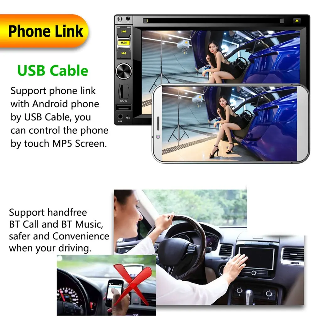 6.2-inch RK-6618B 2DIN Car Multimedia Player Steering Wheel Control FM Radio wireless Hands-free Calls Car Media Player