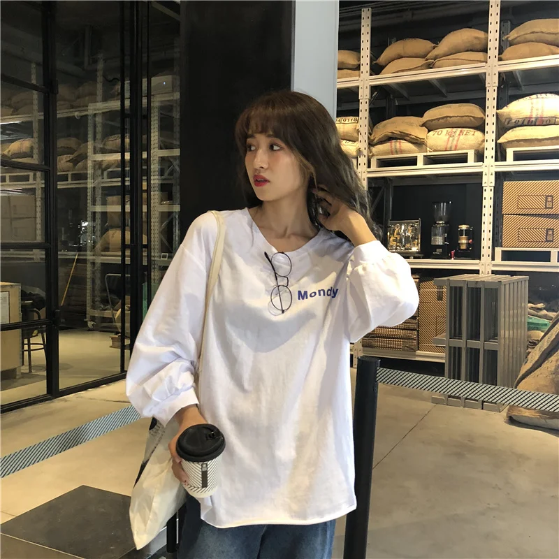 Женская футболка, осень, harajuku vogue, большие размеры, длинный рукав, топы, mujer, повседневные, с буквенным принтом, лучшие друзья, базовая футболка, femme