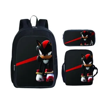 

Student schoolbag children custom backpack printed double backpack Sonic hedgehog schoolbag 3pc/set