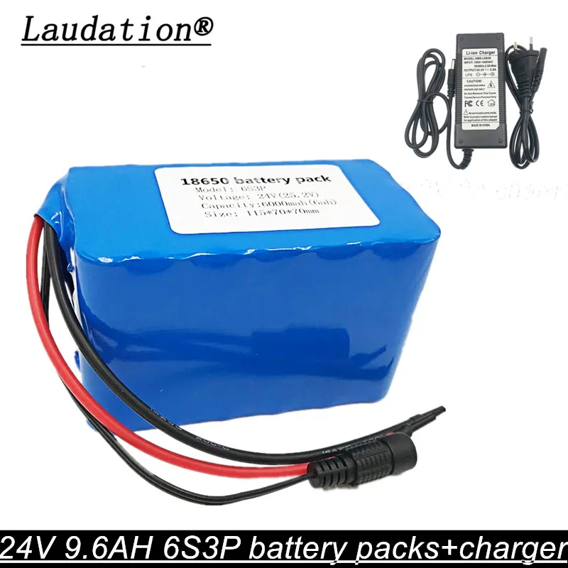 

Laudation 24V 9.6ah 6S3P Bicycle Battery 25.2V 9.6Ah Lithium-Ion rechargeable battery 350W E Bicycle 250W with 25.2V 2A charger