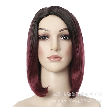

New Fashion Short Red None Lace Human Hair Wigs Bob Wig For Cosplay Party