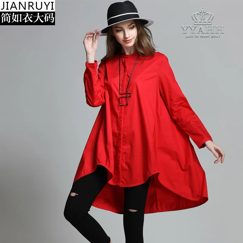 

Large Size for Women, Spring and Autumn 2020 New Cotton Small Stand Collar Loose-fitting Shirt for Women