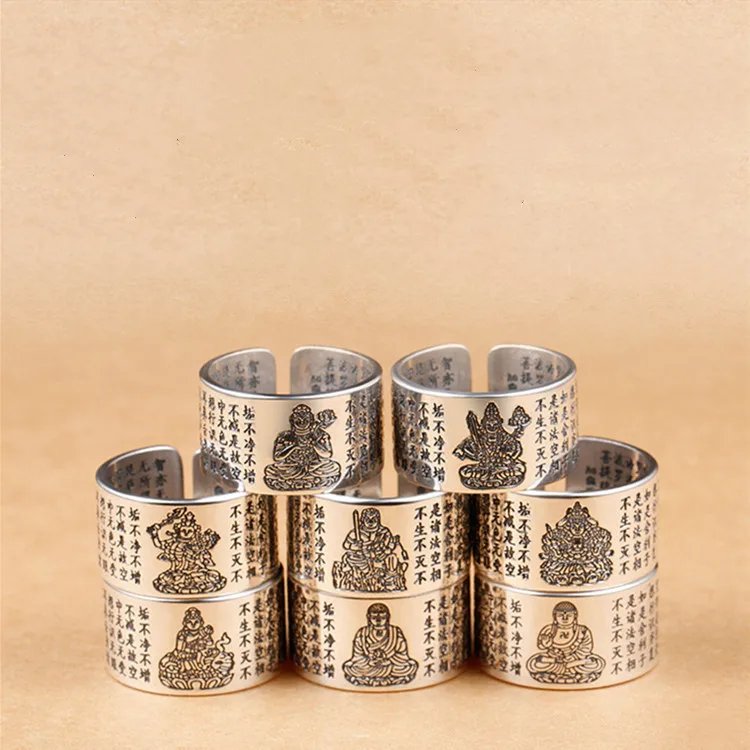 Винтажный амулет Будда сердце Сутра буддистские кольца для мужчин и женщин