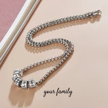 Engraving Family Name Stainless Steel Beads Sliding Pendnat For Woman Man with 50cm Chain Personalized Name Family Gift