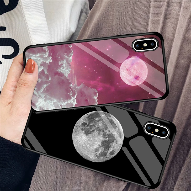 

JAMULAR Luxury Planet Tempered Glass Phone Case For iPhone 11 Pro XS MAX XR X 7 8 6s Plus Space Moon Hard Glossy Back Cover Capa
