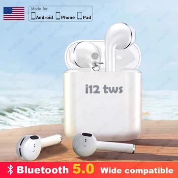 

Original i12 TWS Wireless Headphones Touch Control Bluetooth Earphone Air Earbuds Handsfree Headset with Mic For iPhone Android