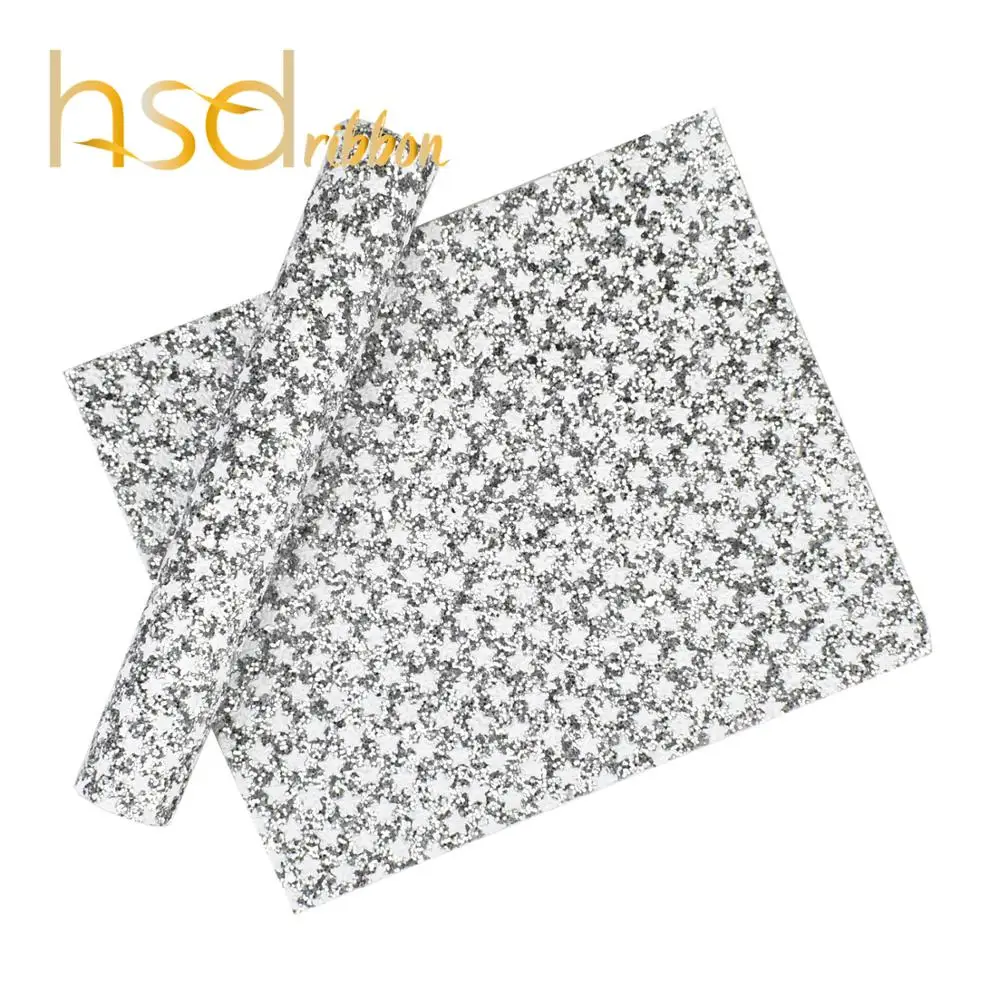 HSDCraft 20x34 см A4 белая звезда напечатана на синтетической блестящей кожаной ткани, DIY материалы ручной работы