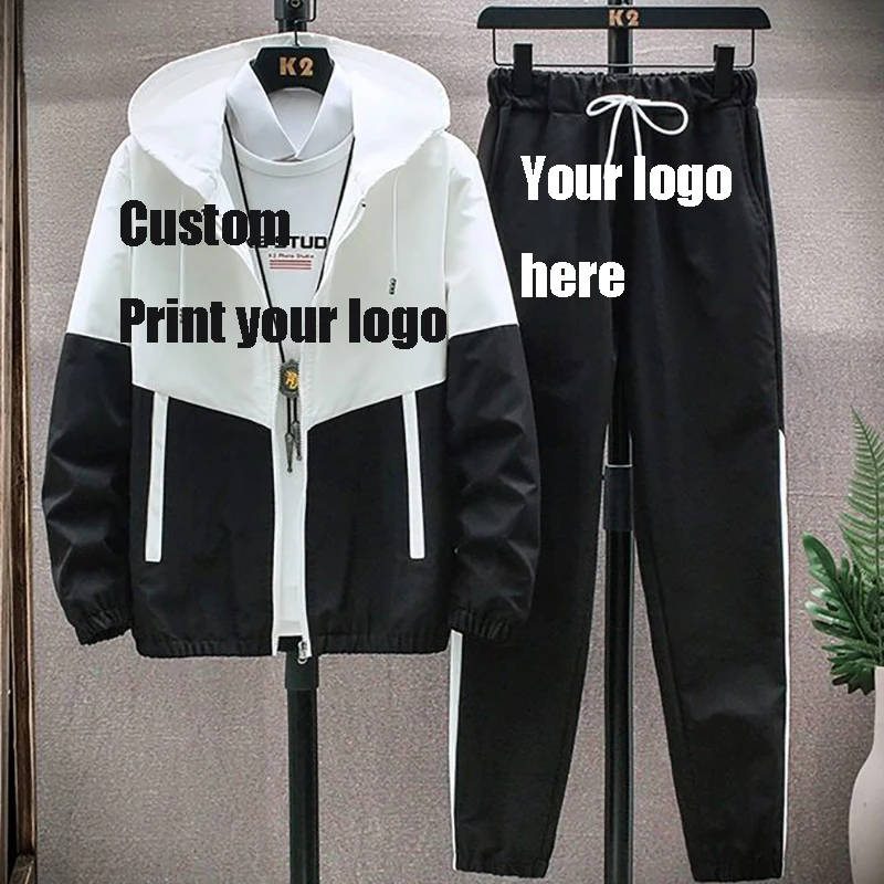 Conjuntos deportivos de retales para hombre, chándal cortavientos de talla grande M-6XL, estampado fino personalizado, ropa deportiva para hombre, 2 piezas