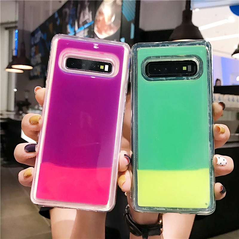 Светящиеся неоновые песок чехол для Samsung Галактики S8 S9 S10 Plus Note 8 9 J3 J5 J4 J6 J8 A6 A7 A8 A9 2018
