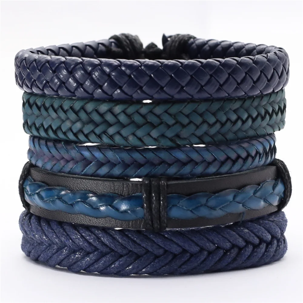 5 шт./компл. черный круглый мужской браслет с перьями модный кожаный на запястье