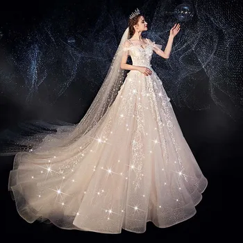 

Sexy Sling V-neck Ruched Wedding Dress Bling Lace Embroidery Floor Length Vestido de Novia